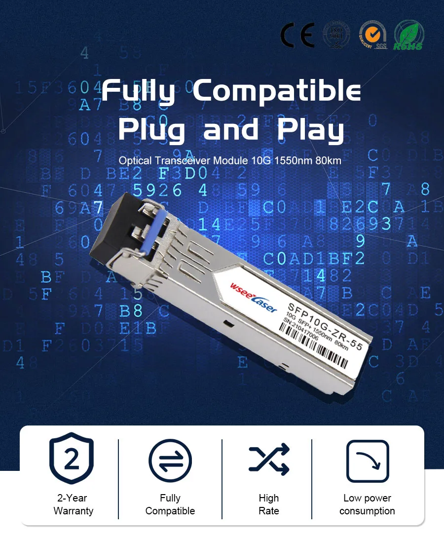 10GB Multi Mode SFP Optical Fiber 10g 80km 1550 Transceiver