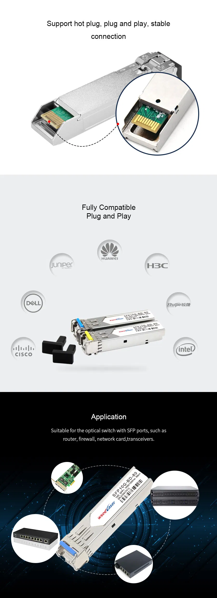10GB/S 1550/1490nm Bidi SFP+ Fiber Optical Transceiver with Ddmi