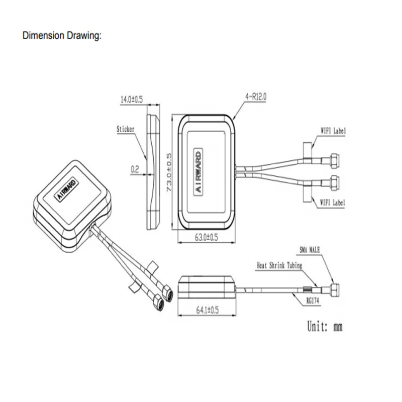 2.4GHz/5.8GHz WiFi MIMO Combination Antenna with 3dBi Gain