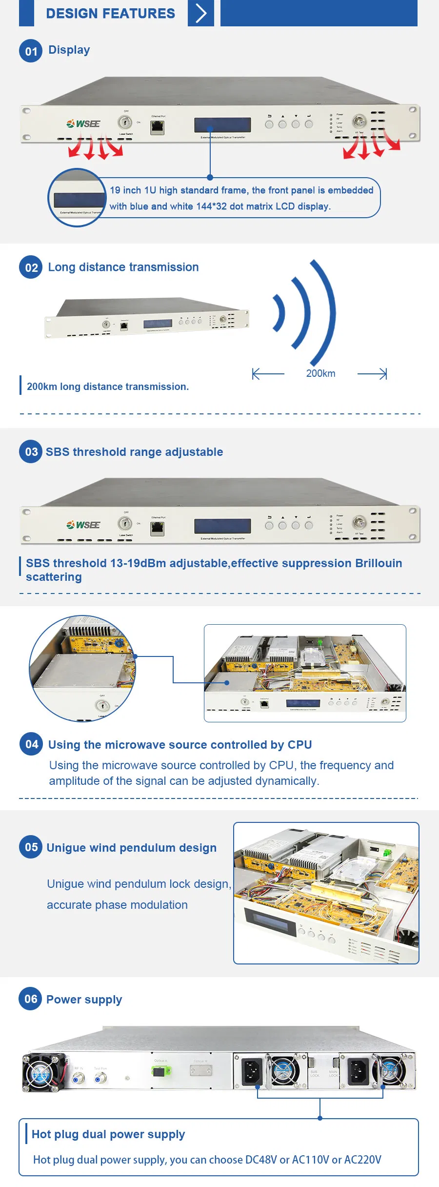 2 Output External 1550nm Optical CATV Transmitter for 150km Transmission