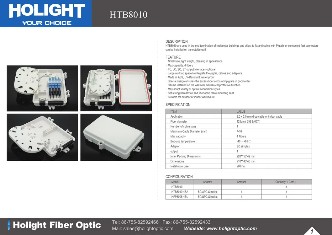 1-4 Core Outdoor Fiber Optic Distribution Box /Plastic Box