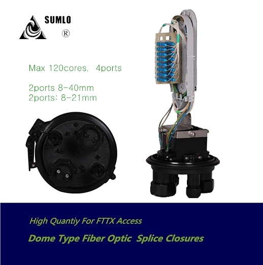 4 Prots, Max 120core, 12- 24f Tray Dome Type Fiber Optic Splice Closure (FOSC) for FTTH