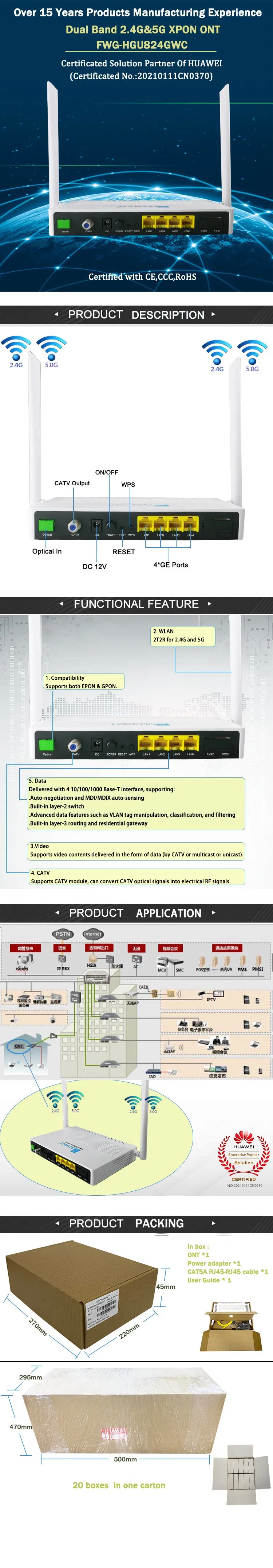 4ge+2.5/5gwifi Dual Band Xpon Ont/ONU