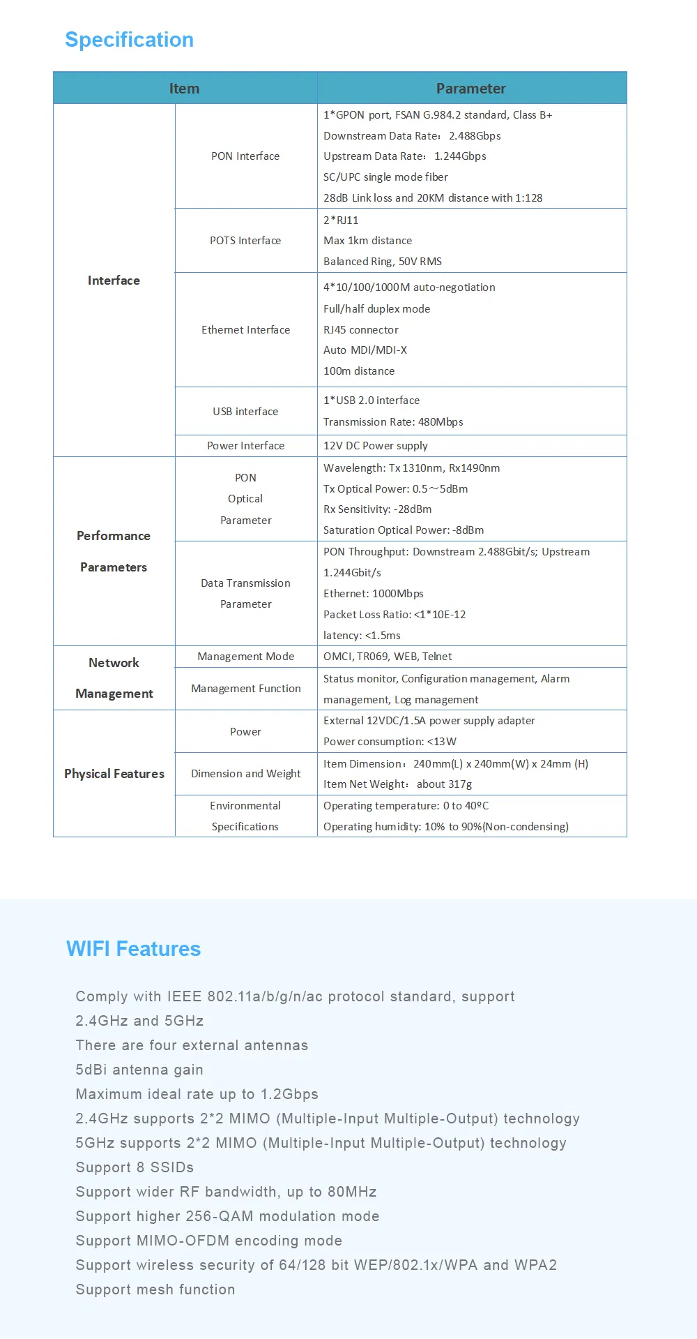 4ge+2pots Gpon Voice ONU with Dual-Band