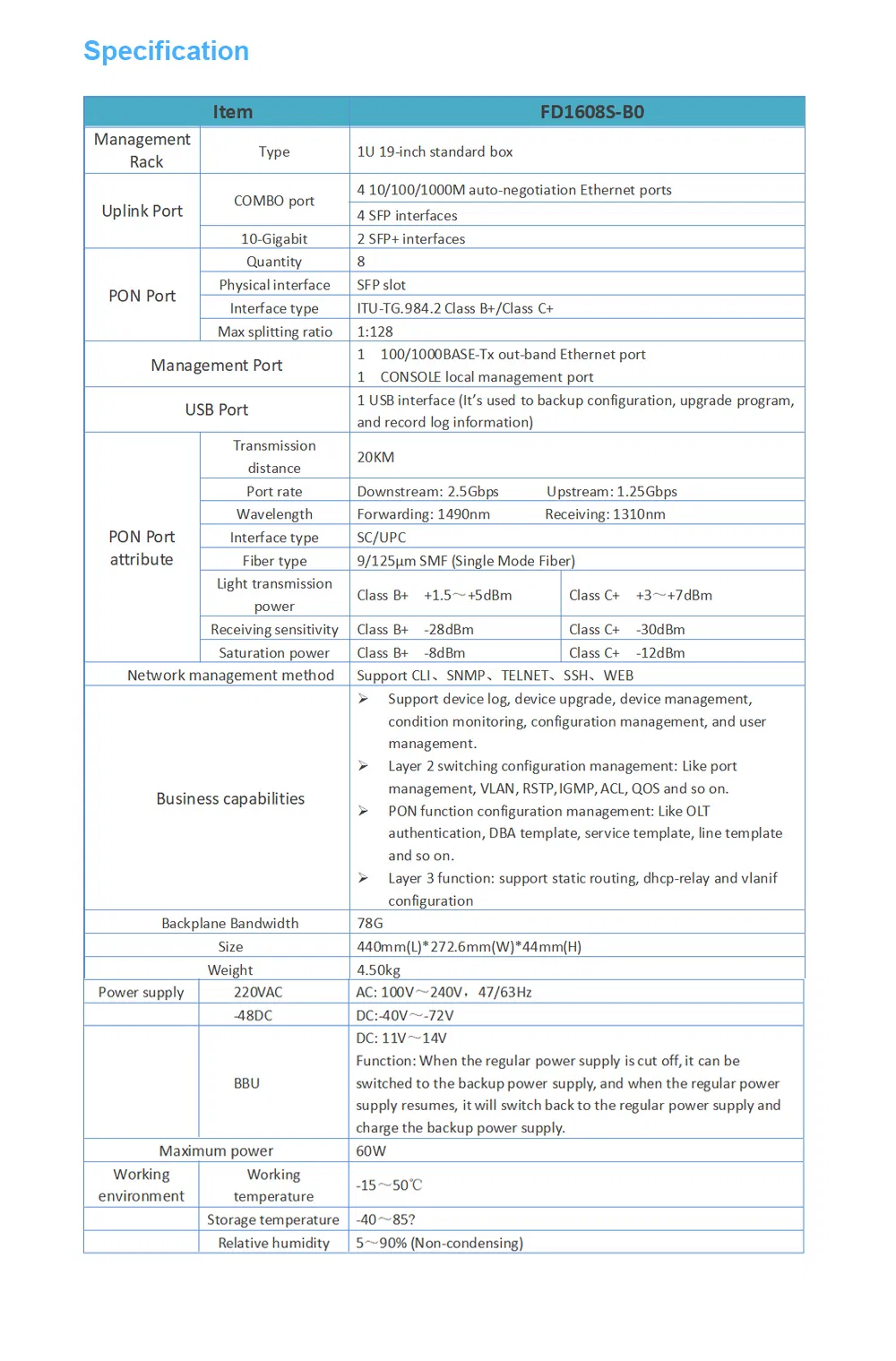 8pon Ports Gpon Olt Built-in DC Power Supply