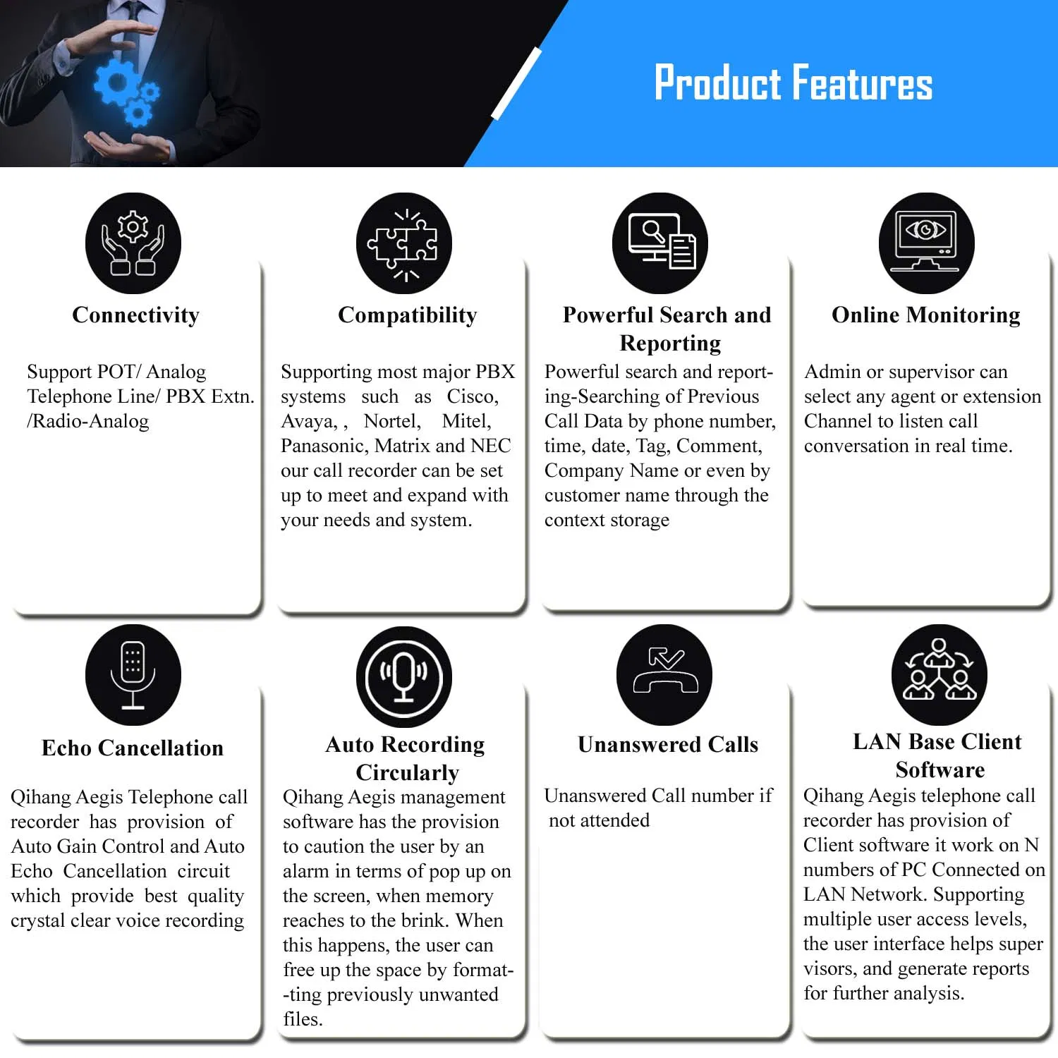 8ports Embedded Voice Logger with 64GB/128GB SSD Store/Standalone Telephone Voice Recorder