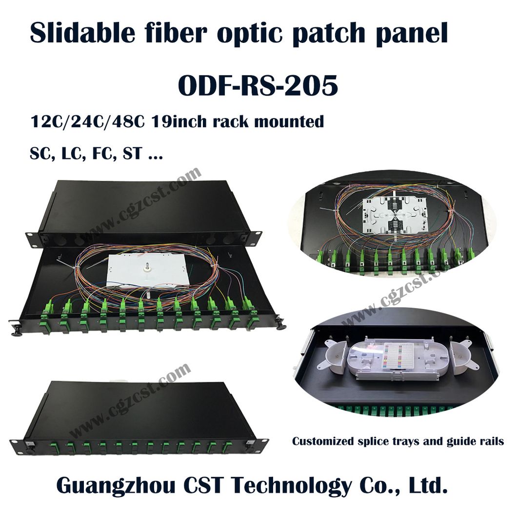 Factory Sales 12f 24f Sc/Upc Sc/APC Sliding Fiber Optic Patch Panel ODF-RS-205 FTTH