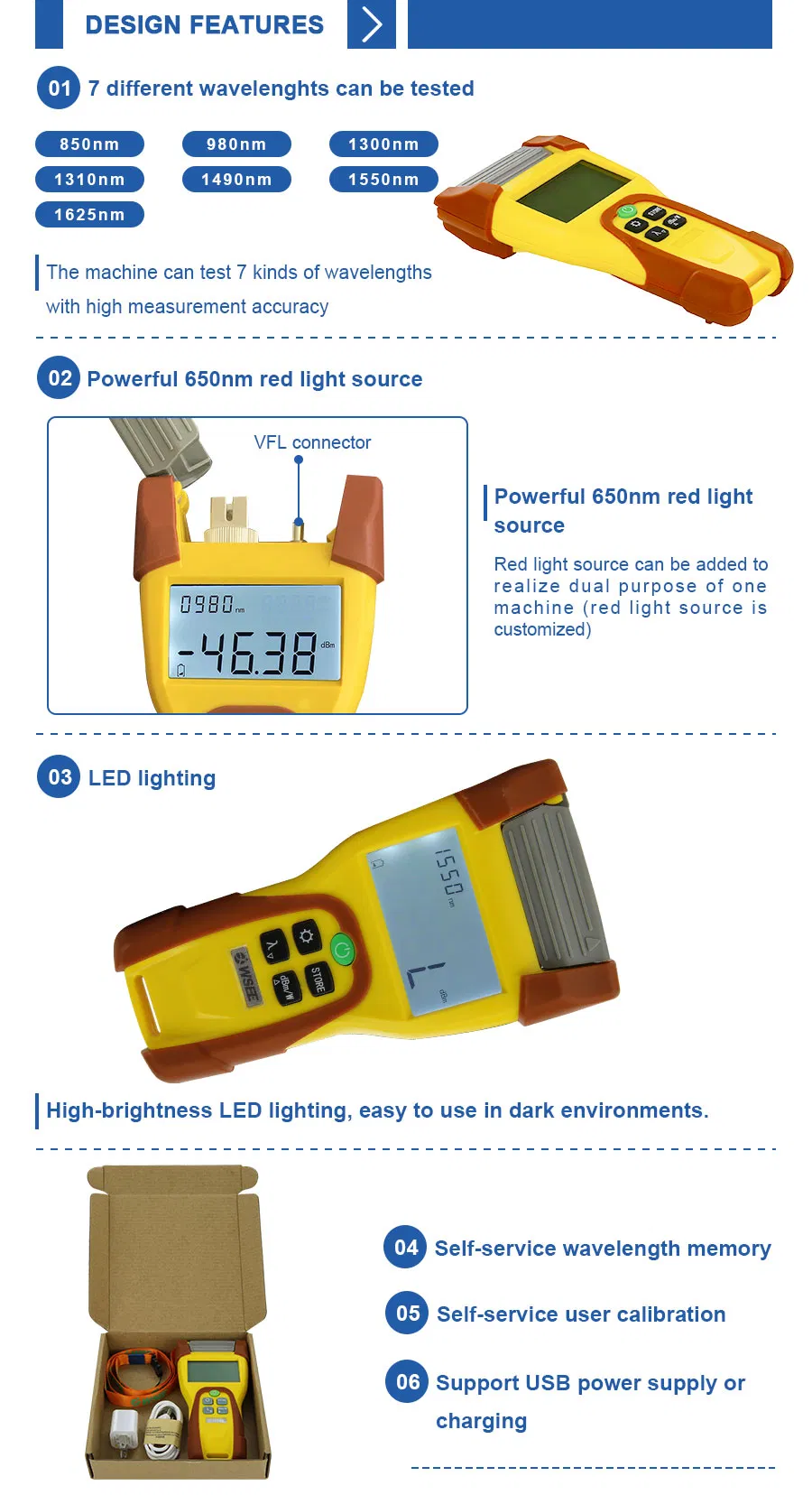 FTTH Handheld 1310nm 1490nm/ 1550nm Olt/Ont Pon Optical Power Meter Fiber Optic Medidor De Potencia De Fibra Optica