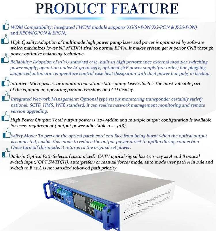Fullwell 1270/1577nm 10g Upstream and Downstream Xgs-Pon Wdm EDFA in 8 Ports