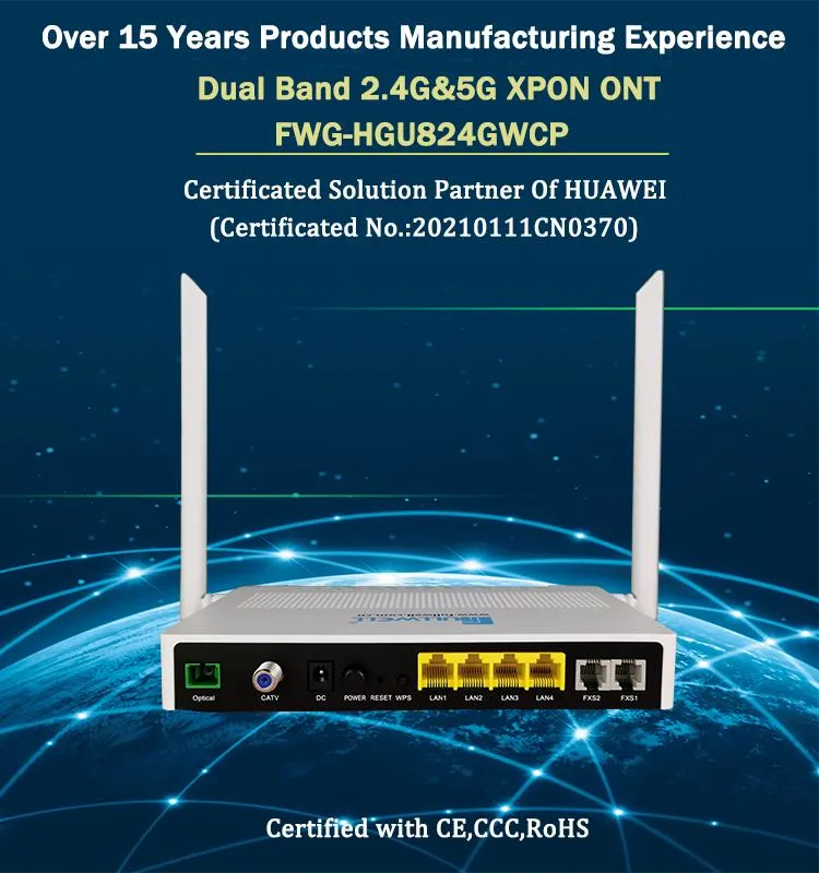 Fullwell 4ge+2tel+RF+WiFi (2.4G&5G) Dual Band Gpon ONU Compatible with Huawei/Zte Olt