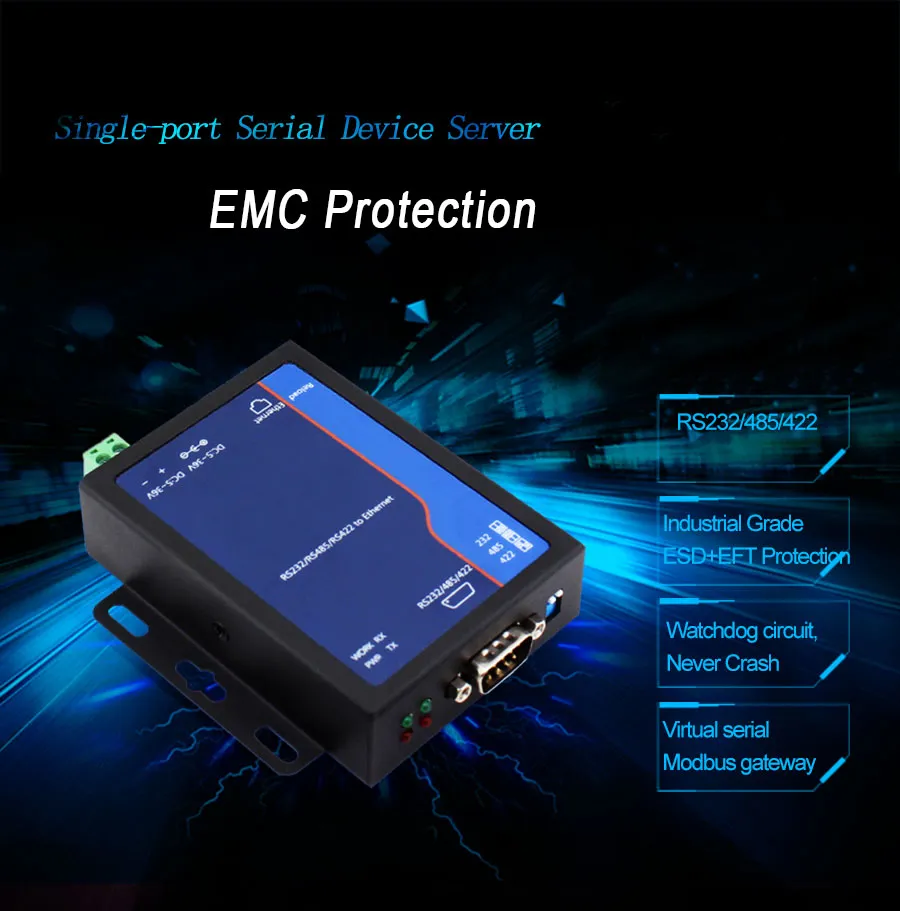 Industrial 2 Serial Ports RS232/485/422 to Ethernet Server Converter St-TCP510I