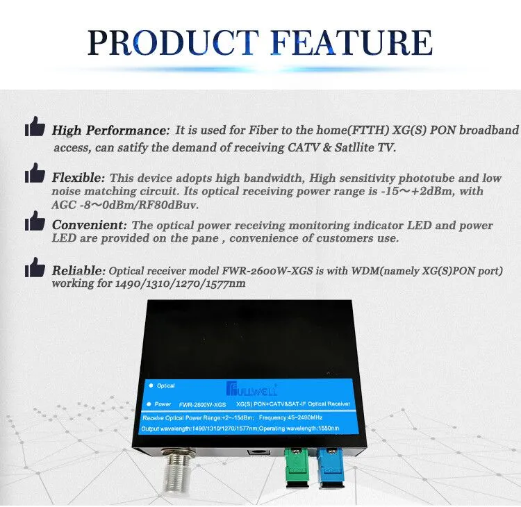 L-Band Satellite Wdm Optical Receiver with Xgs-Pon Ng-Pon2 45~860MHz & 950~2600MHz