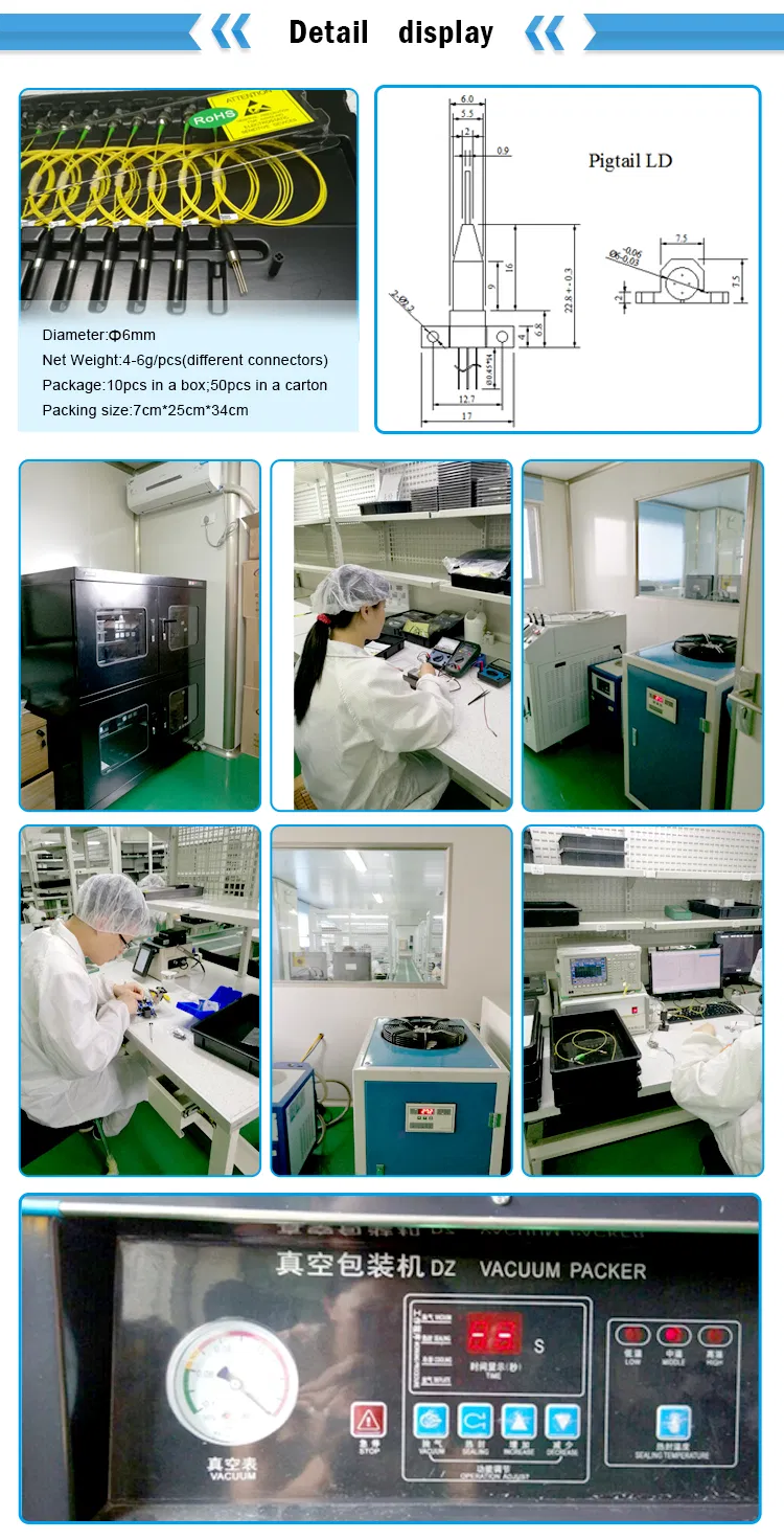 Laser Module 2.5GHz~6GHz 1270~1610nm Coaxial Pigtail CWDM Fiber Optical for Analog or Digital Optical Transmission with ISO9001 and RoHS