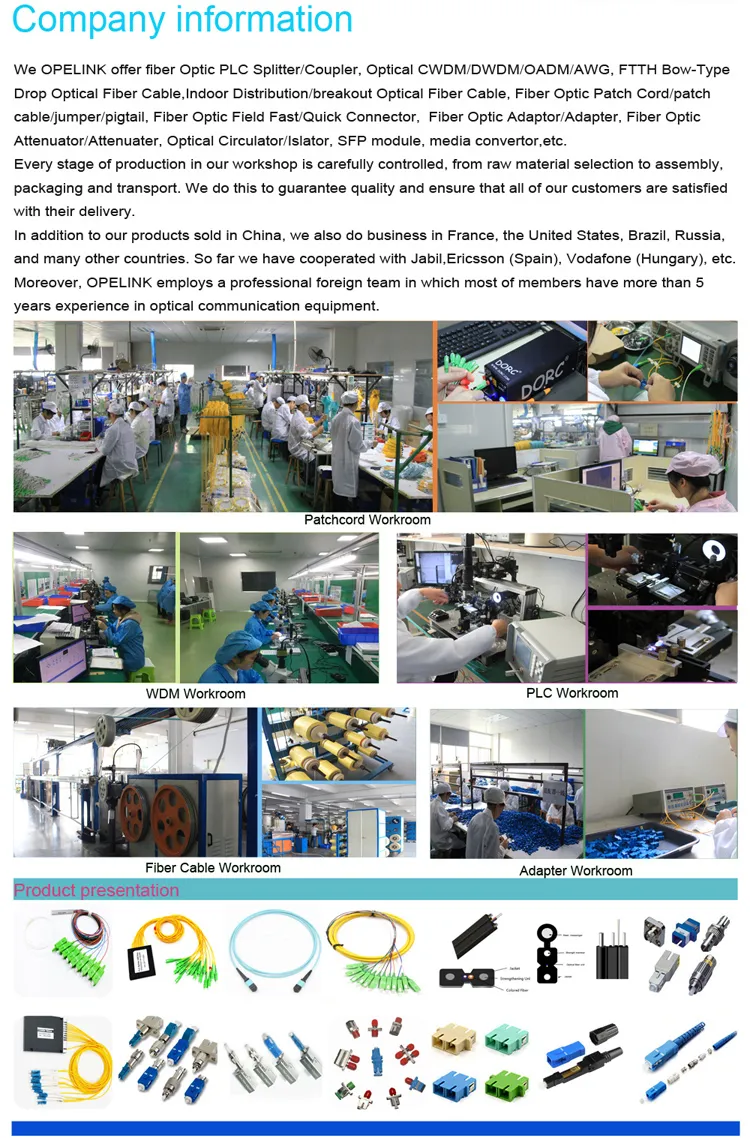 Opelink/OEM 0.5-2m PVC/LSZH G652D, G657A1 Fiber Splitter with Cheap Price From 1260 to 1650nm