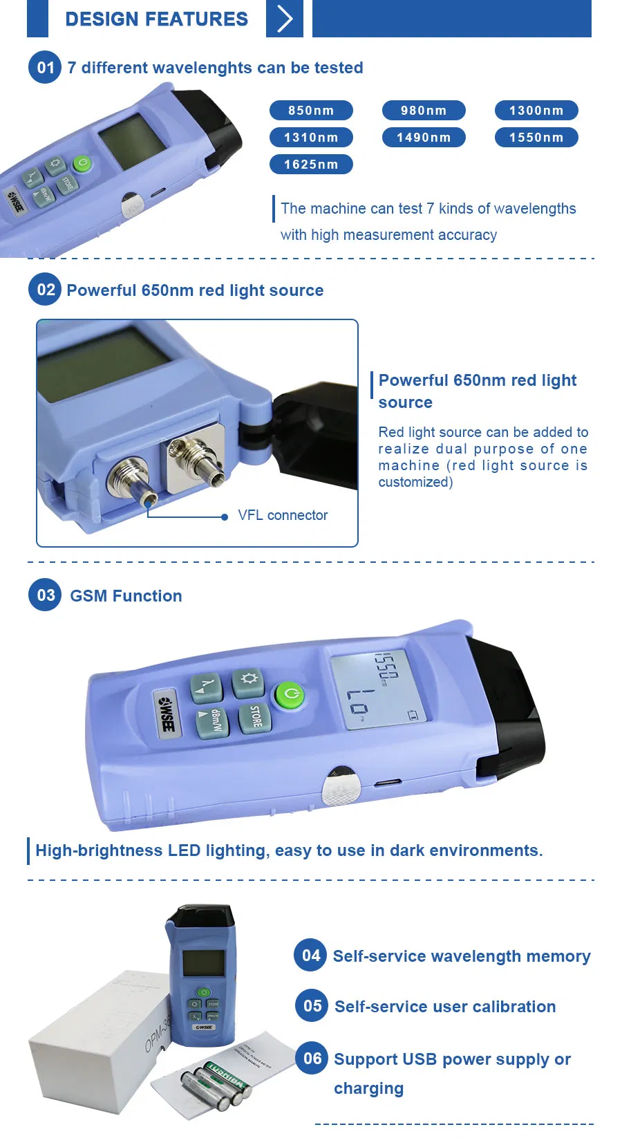 Wsee FTTH Handheld 1310nm 1490nm/ 1550nm Olt/Ont Pon Optical Power Meter Fiber Optic Medidor De Potencia De Fibra Optica